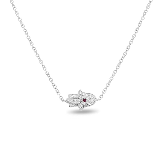 Ruby & Diamond Hamsa Necklace 14k White Gold Ruby & Diamond Hamsa Necklace 14k White Gold