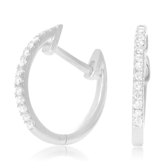 Dainty Diamond Huggie Hoop Earrings 14k White Gold