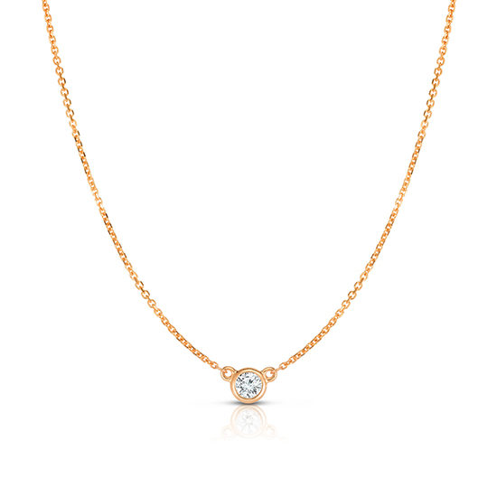Bezel Set Diamond Solitaire Necklace 14k Rose Gold
