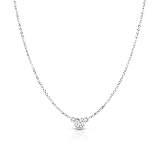 Bezel Set Diamond Solitaire Necklace 14k White Gold