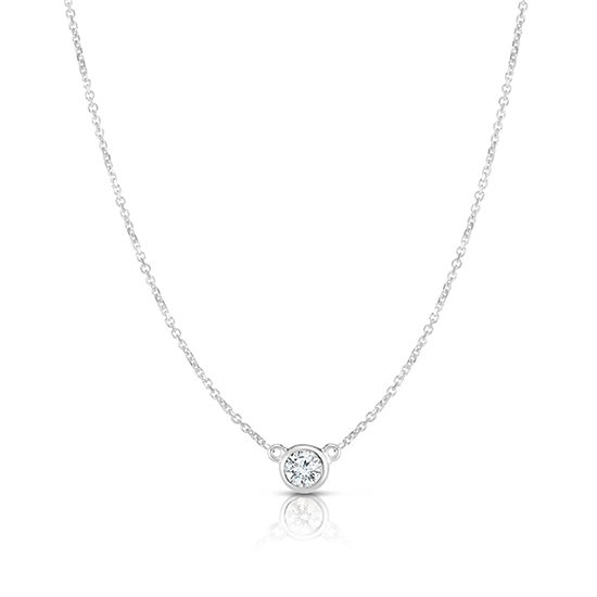 Bezel Set Diamond Solitaire Necklace 14k White Gold