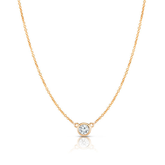 Bezel Set Diamond Solitaire Necklace 14k Rose Gold