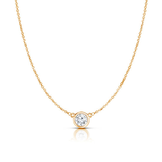 Bezel Set Diamond Solitaire Necklace 14k Rose Gold