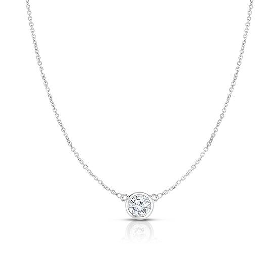 Bezel Set Diamond Solitaire Necklace 14k White Gold