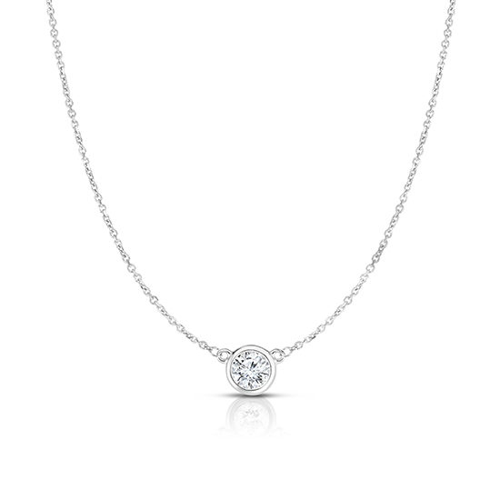 Bezel Set Diamond Solitaire Necklace 14k White Gold