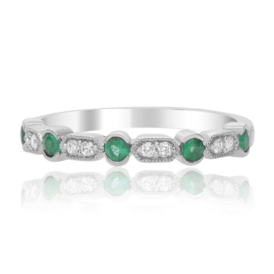 Emerald and Diamond Milgrain Band