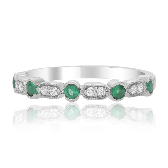 Emerald and Diamond Milgrain Band Emerald and Diamond Milgrain Band