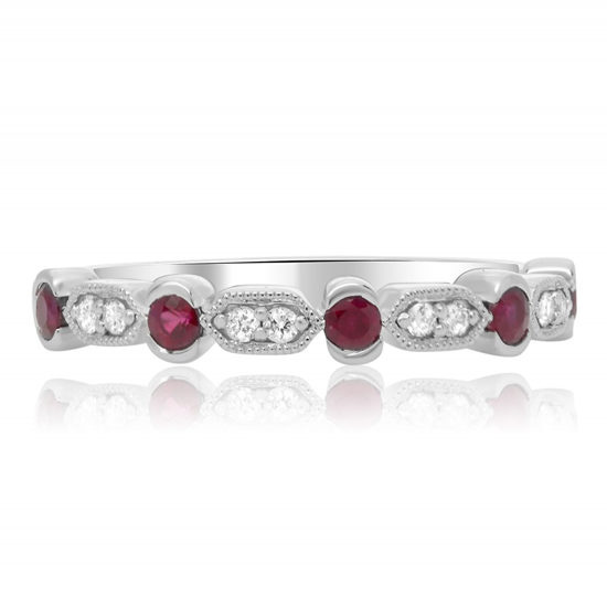 Ruby and Diamond Milgrain Band