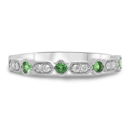 Tsavorite and Diamond Milgrain Band