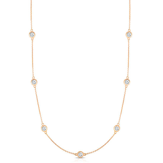 Bezel Set Diamond Necklace 14k Rose Gold