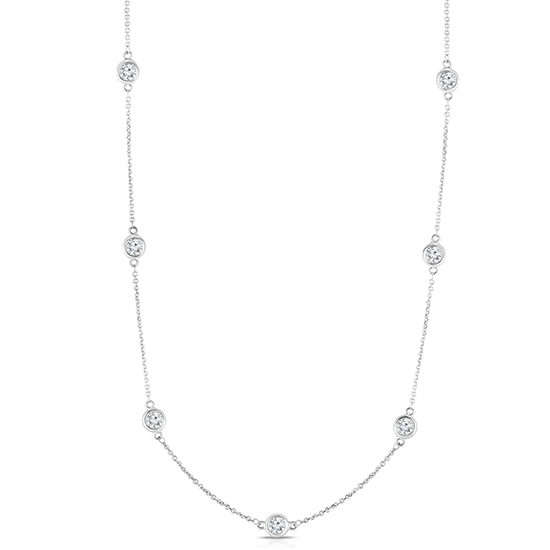 Bezel Set Diamond Necklace 14k White Gold