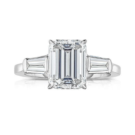 Three Stone 3.01 Carat Emerald Cut Diamond with Tapered Baguettes | Marisa Perry by Douglas Elliott