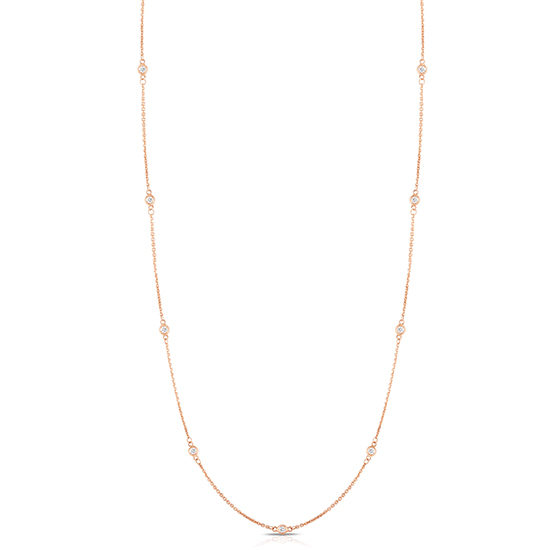 36 Inch Bezel Set Diamond Necklace 14k Rose Gold