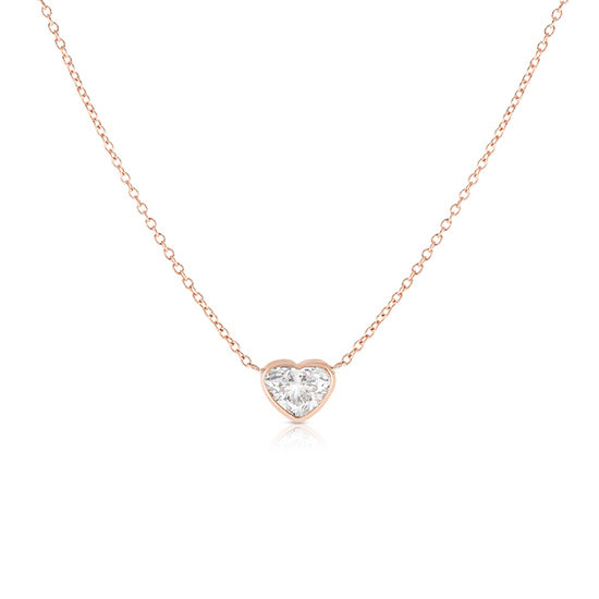 Bezel Set Heart Shape Diamond Solitaire Necklace 14k Rose Gold