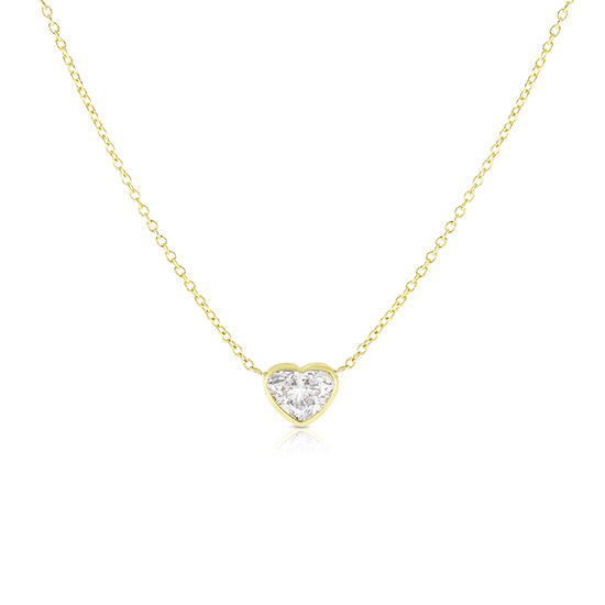 Bezel Set Heart Shape Diamond Solitaire Necklace 14k Yellow Gold