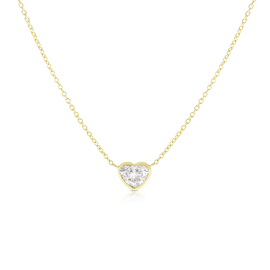 Bezel Set Heart Shape Diamond Solitaire Necklace 14k Yellow Gold Bezel Set Heart Shape Diamond Solitaire Necklace 14k Yellow Gold