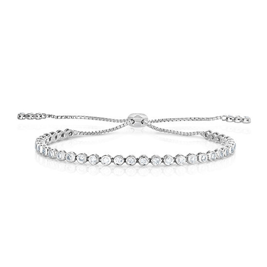 Bezel Set Diamond Bolo Bracelet 14k White Gold