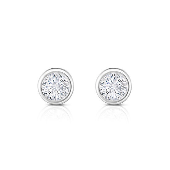 Round Brilliant Cut Diamond Bezel Set Studs 14k White Gold