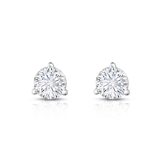 Round Brilliant Cut Diamond 3-Prong Martini Studs 14k White Gold