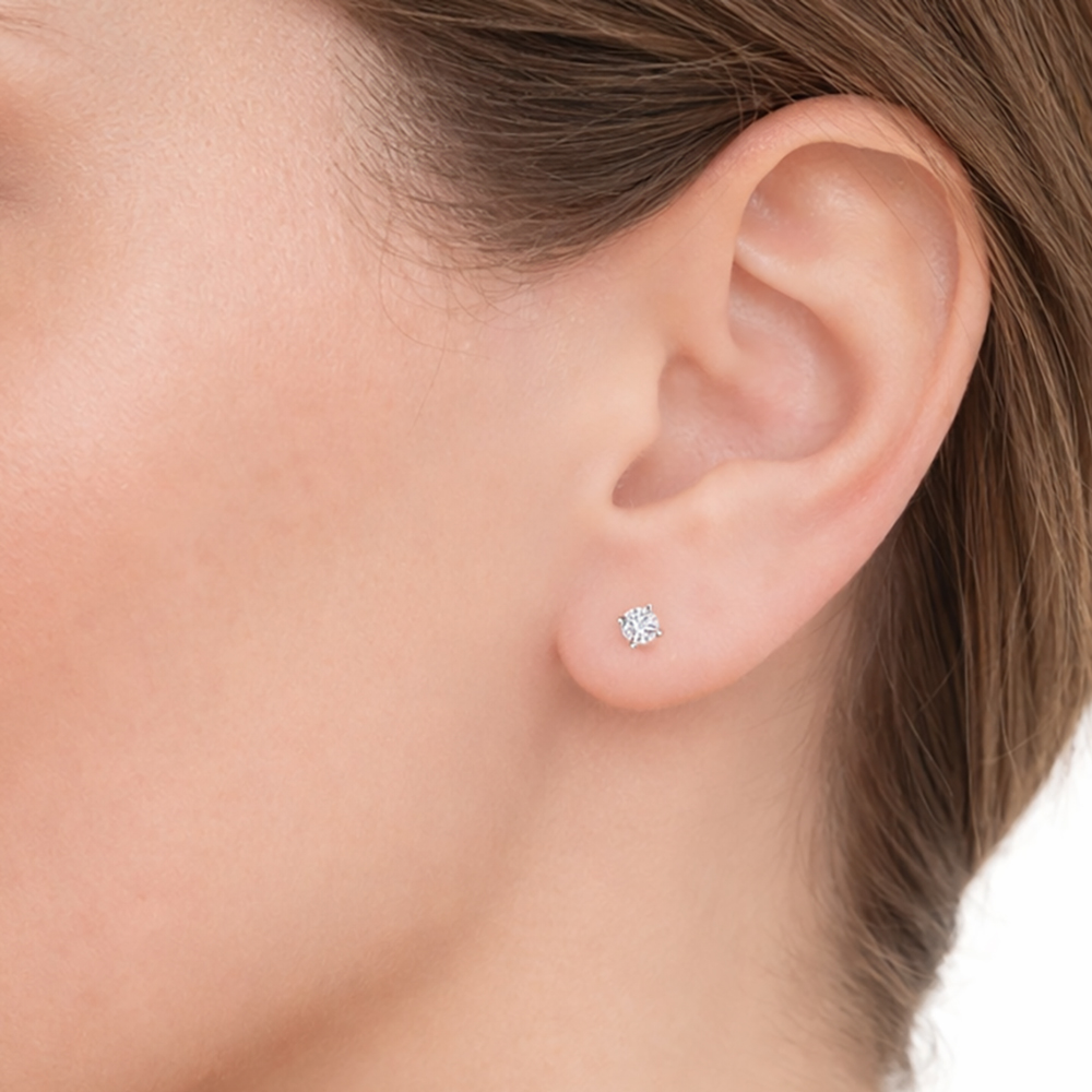 Round Brilliant Cut Diamond 4-Prong Basket Studs 14k White Gold Round Brilliant Cut Diamond 4-Prong Basket Studs 14k White Gold