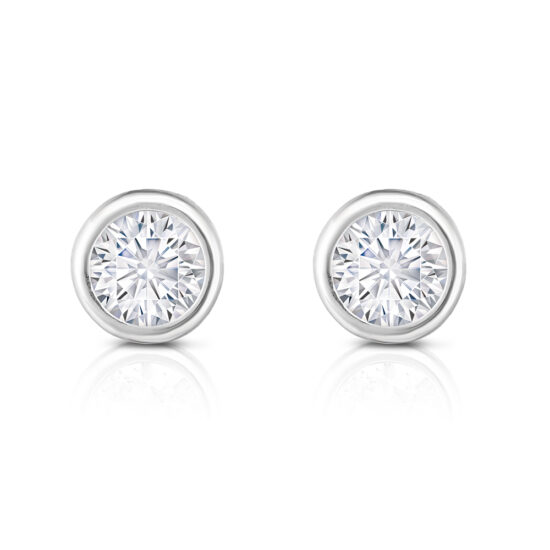 Round Brilliant Cut Diamond Bezel Set Studs 14k White Gold