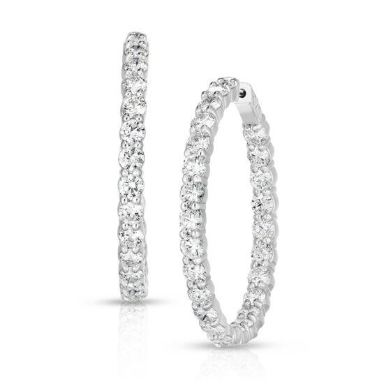 10 Carat Round Diamond Hoop Earrings | 14k White Gold