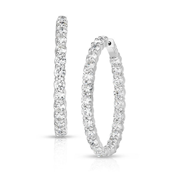 9.35 Carat Round Diamond Hoop Earrings | 14k White Gold