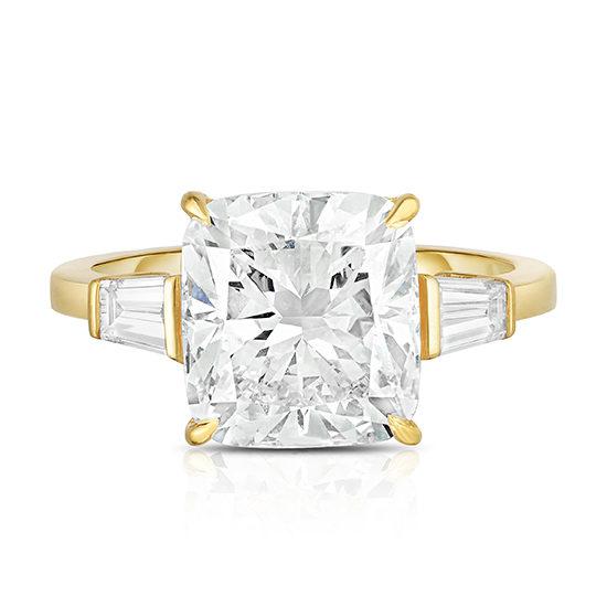 Three Stone Cushion Cut Diamond Engagement Ring With Tapered Baguettes | Marisa Perry by Douglas Elliott
