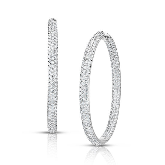 8 Carat Inside Out Micro Pave Diamond Hoop Earrings 14k White Gold