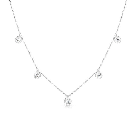 5 Diamond Drop Bezel Necklace 14k White Gold