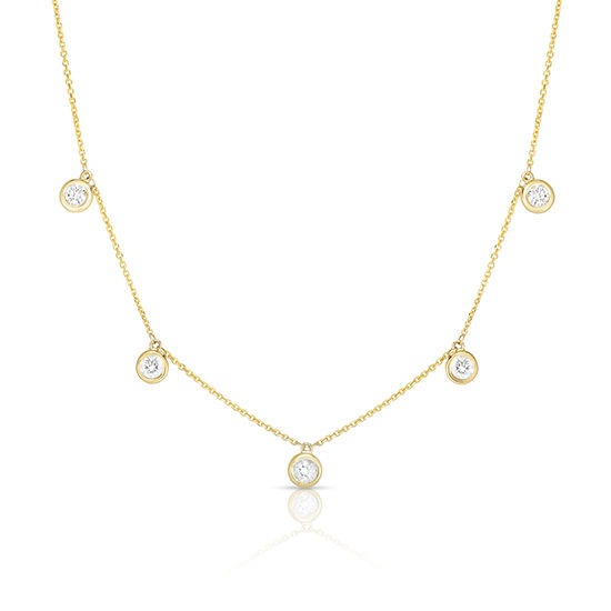 5 Diamond Drop Bezel Necklace 14k Yellow Gold