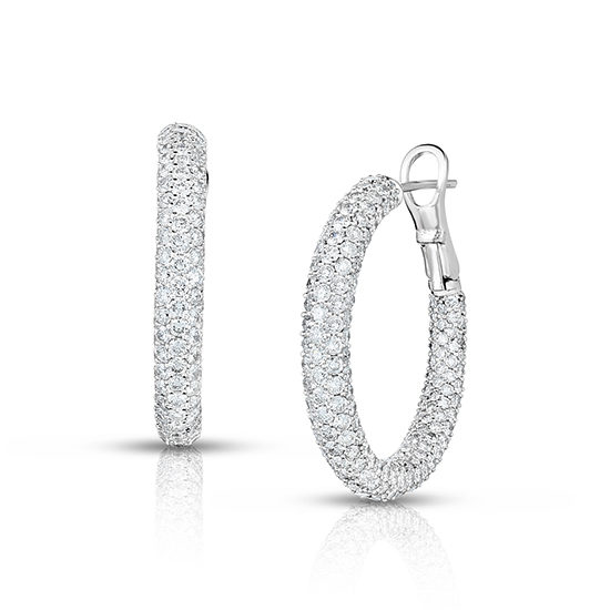 Inside Out Micro Pave Diamond Hoop Earrings 18k White Gold