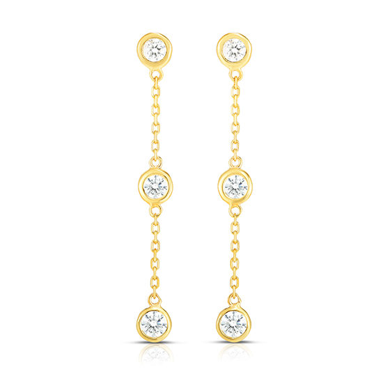 Bezel Set Diamond Drop Earrings | 14k Yellow Gold