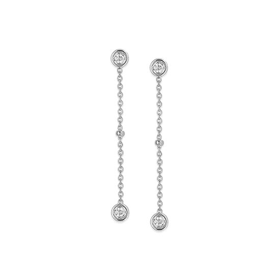 Bezel Set Diamond Dangle Earrings 14k White Gold