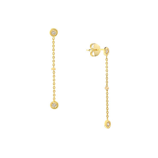 Bezel Set Diamond Dangle Earrings 14k Yellow Gold