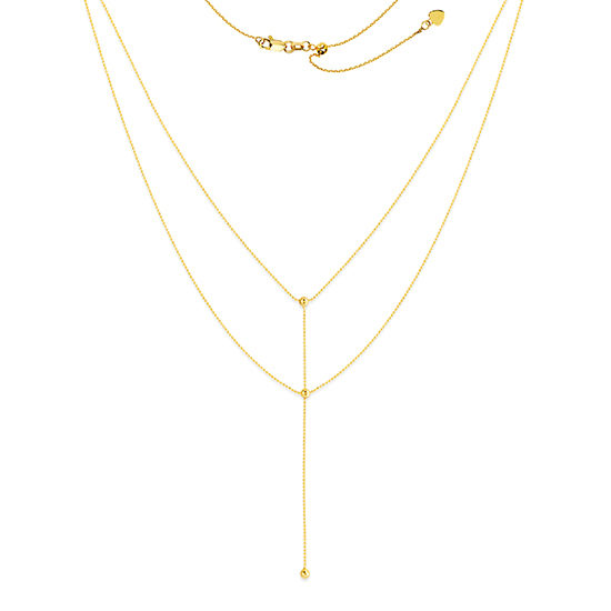 Double Strand Beaded Lariat Choker Necklace 14k yellow gold
