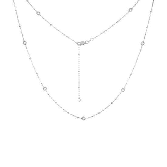 Diamond Bezel Station Adjustable Necklace 14k white gold