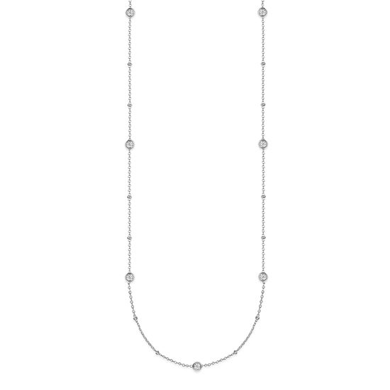 Diamond Bezel Station Adjustable Necklace 14k white gold