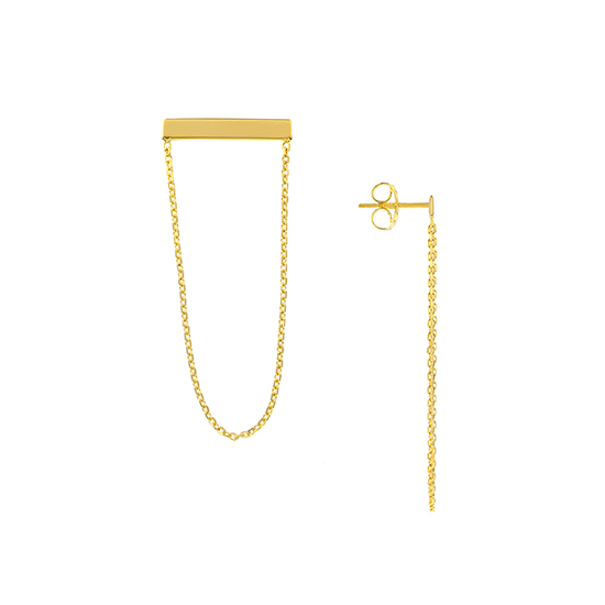 Dangling Chain Staple Earrings 14k Yellow Gold