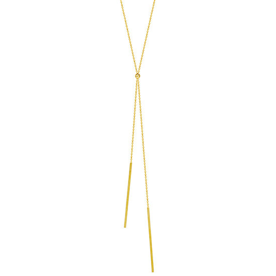 Adjustable Lariat Cable Necklace with Dangle Bars 14k Yellow Gold
