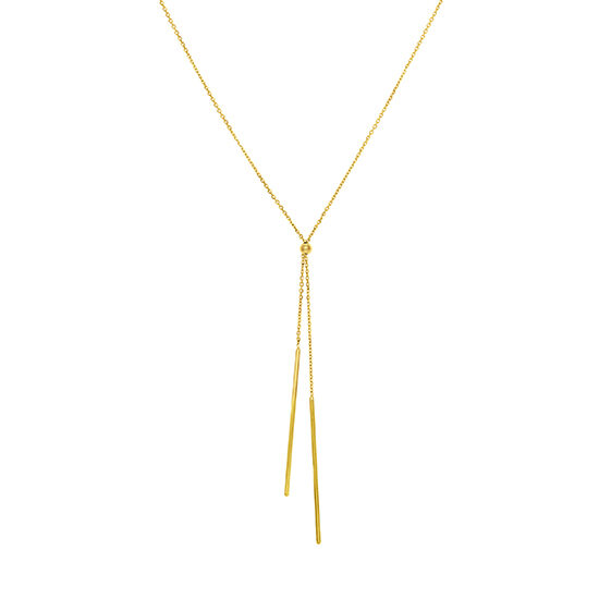 Adjustable Lariat Cable Necklace with Dangle Bars 14k Yellow Gold