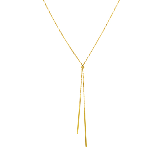 Adjustable Lariat Cable Necklace with Dangle Bars 14k Yellow Gold