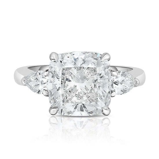 The 4.01 Carat Cushion Cut Diamond Three Stone With Pears | Marisa Perry by Douglas Elliott