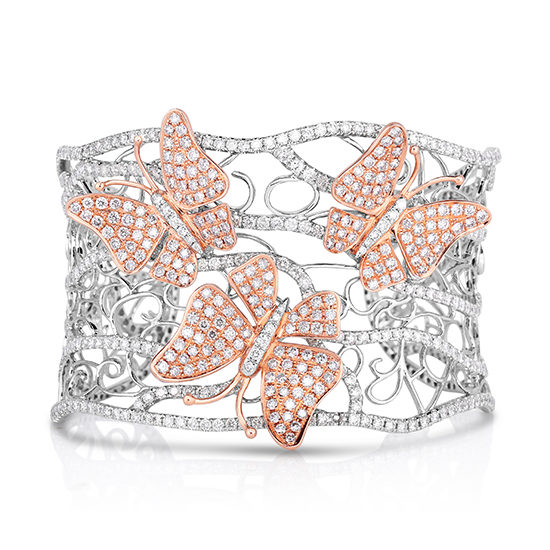Pink and White Diamond Butterfly Cuff