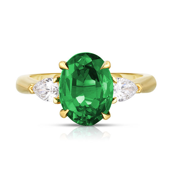 Oval cut Emerald Three Stone Ring with Pear Shape Diamonds | Marisa Perry by Douglas Elliott