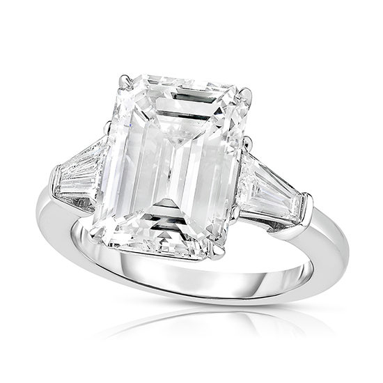 5.05 carat Emerald Cut Diamond Engagement Ring With Tapered Baguettes | Marisa Perry by Douglas Elliott
