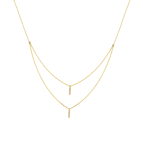 Adjustable Dangle Bar Double Strand Necklace 14k Yellow Gold