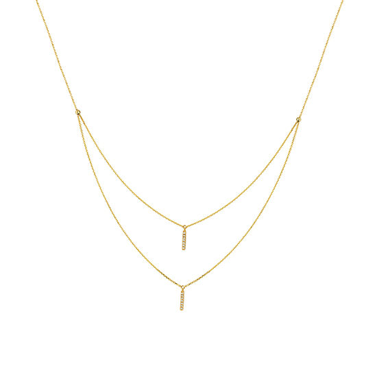 Adjustable Dangle Bar Double Strand Necklace 14k Yellow Gold ...