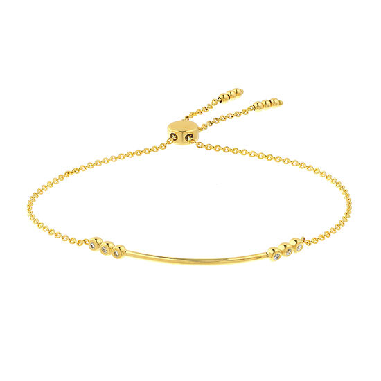 Bar Bolo Bracelet with Bezel Set Diamonds 14k Yellow Gold