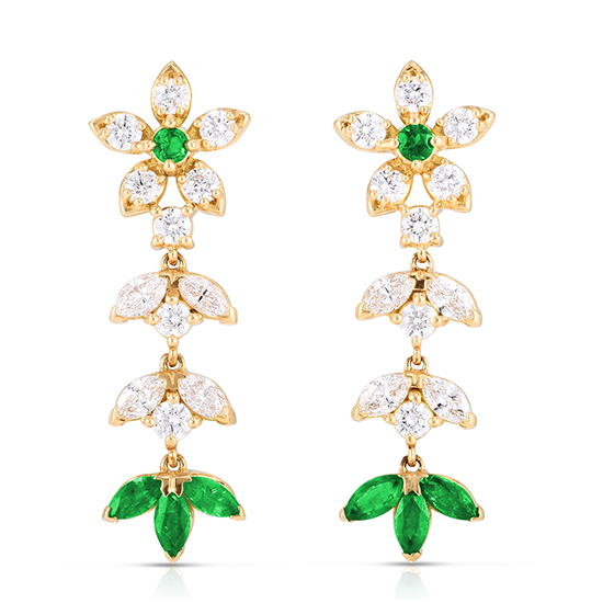 The Emily Earrings with Diamonds and Green Emeralds 18k Yellow Gold | Marisa Perry by Douglas Elliott